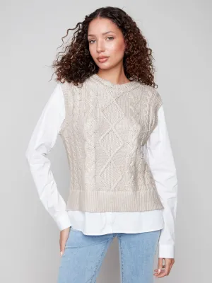 Foiled Crew Neck Fooler Sweater Vest - Gold Fashion Statement