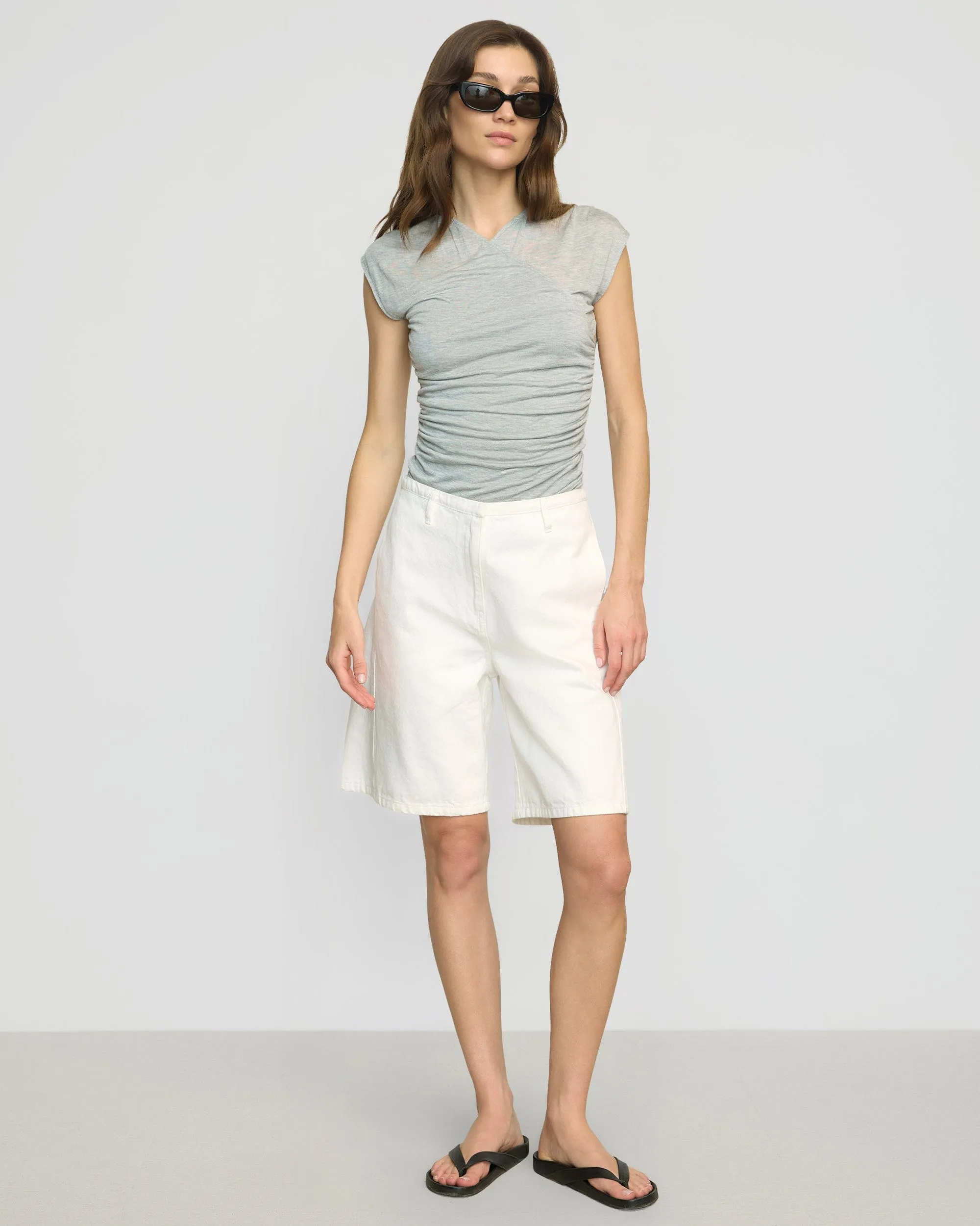 Minimalist Layer Comfort and Fit Lila Tencel Wrap-Neck Tee