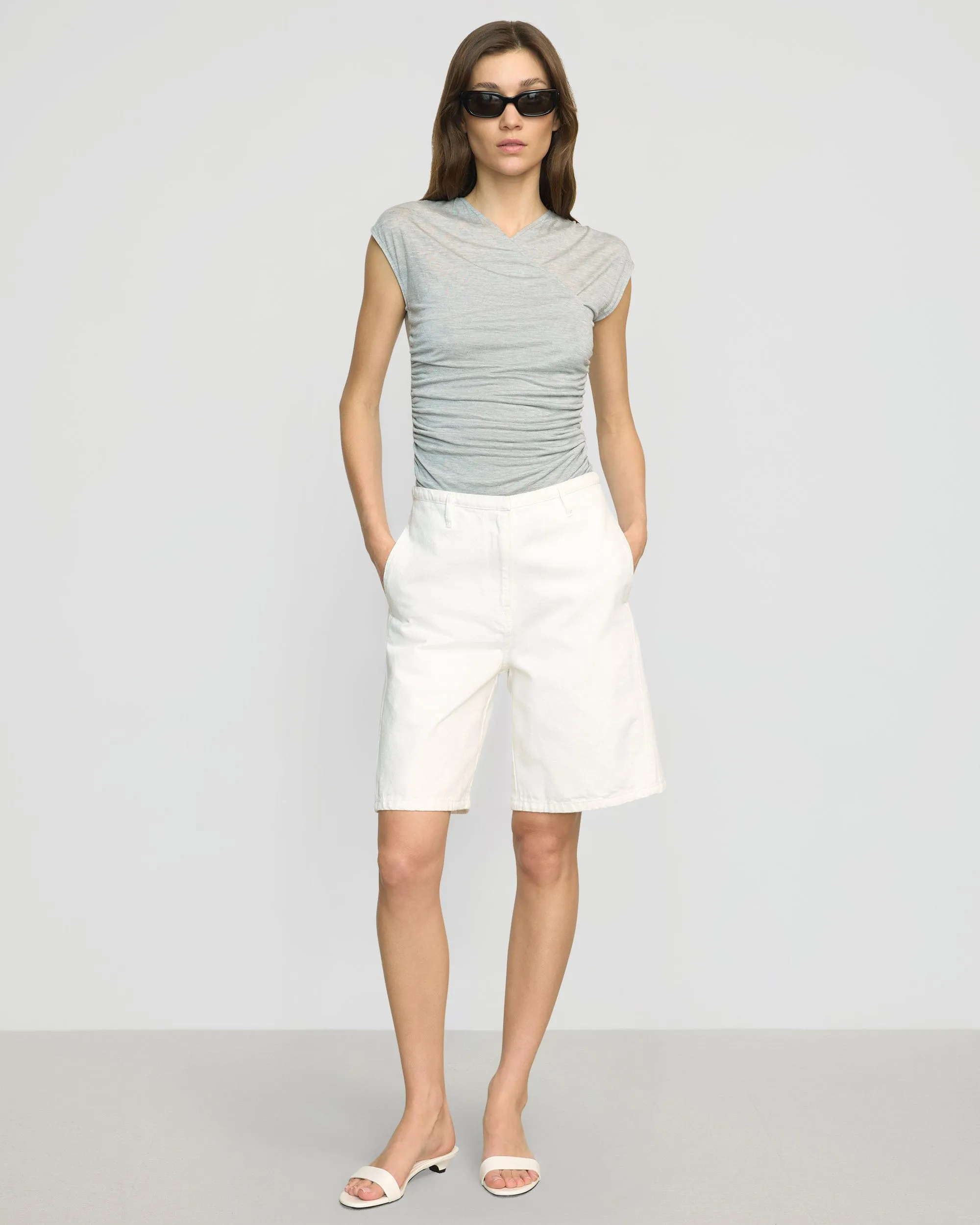 NonRestrictive Cut Organic Cotton Construction Lila Tencel Wrap-Neck Tee