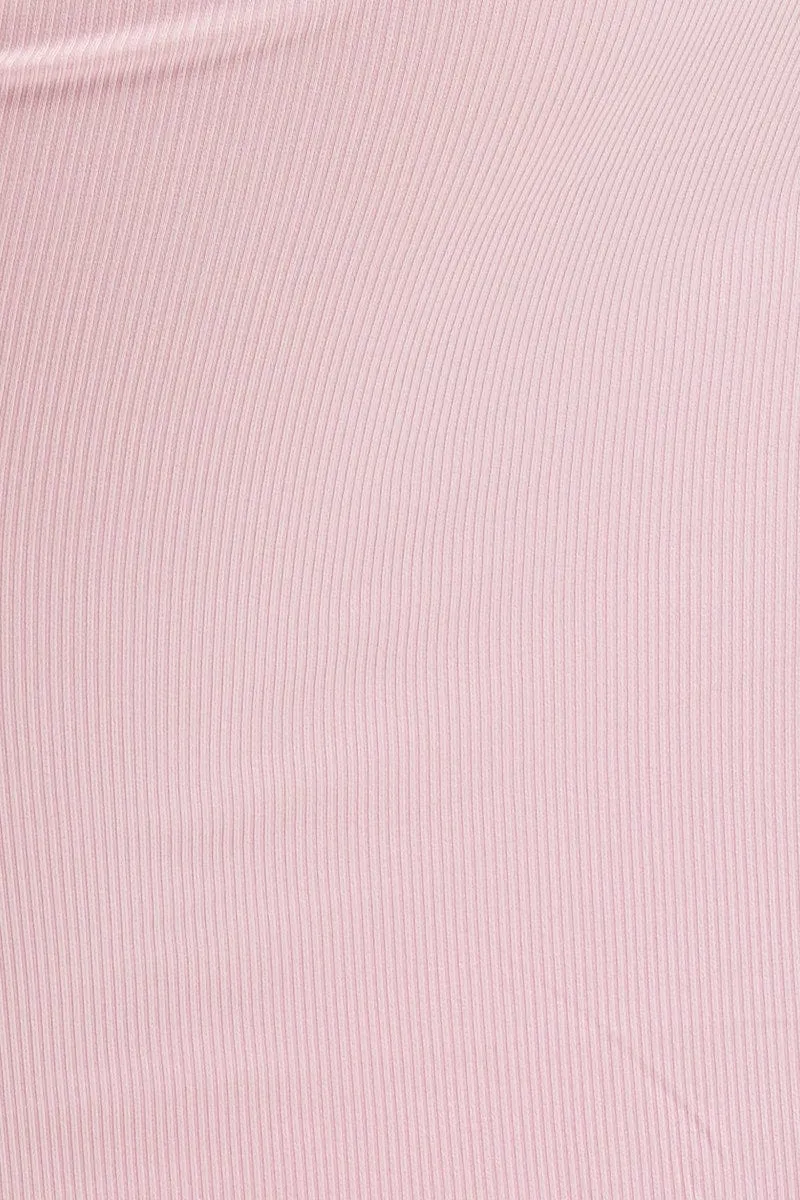 Pink Midi Dress Ribbed Cut Out Sophisticated Wear