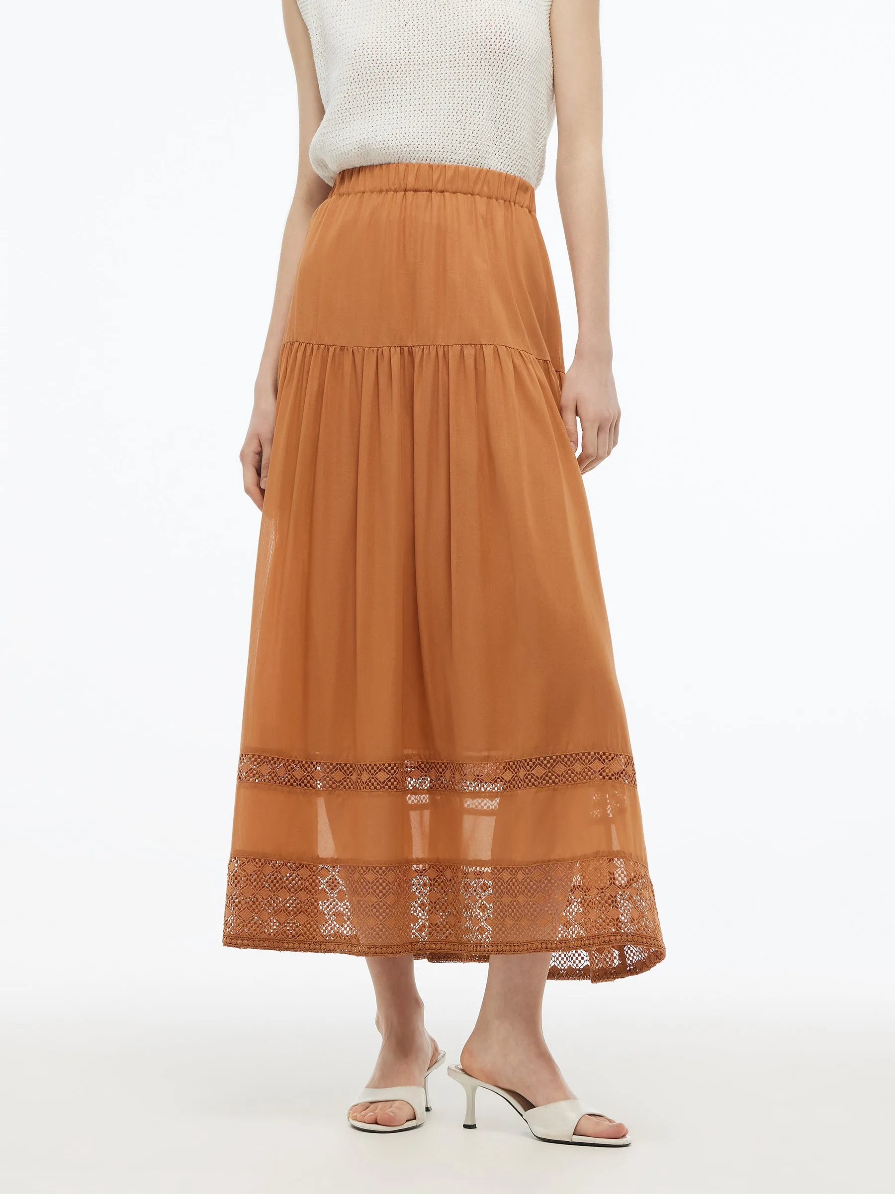 Transitional Wear 100% Cotton Patchwork Lace Embroidered Women Skirt
