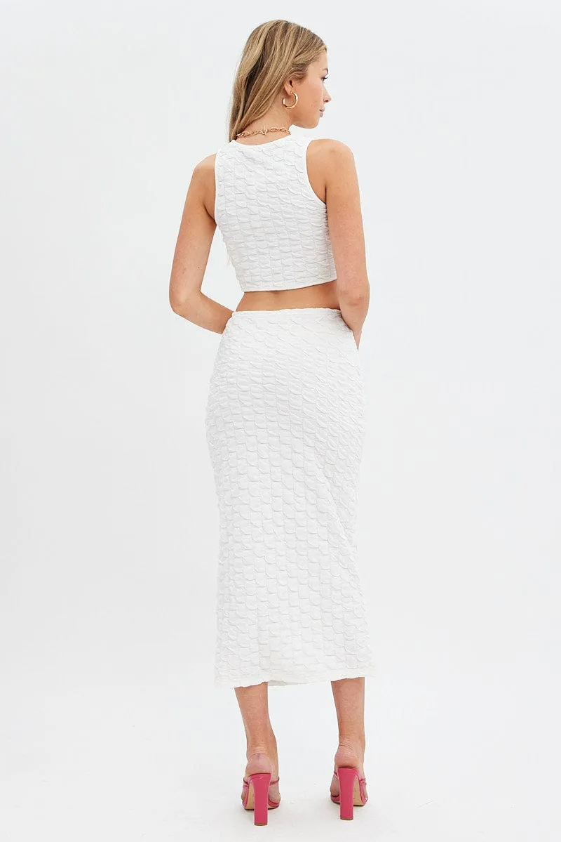 Style Layering White Maxi Skirt High Rise Bodycon Textured Jersey