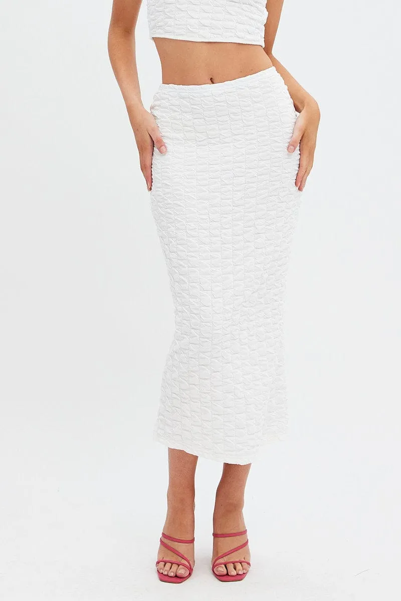 Slip Resistant Waist Breezy Flow White Maxi Skirt High Rise Bodycon Textured Jersey