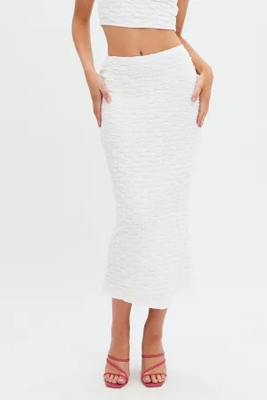 Slip Resistant Waist Breezy Flow White Maxi Skirt High Rise Bodycon Textured Jersey