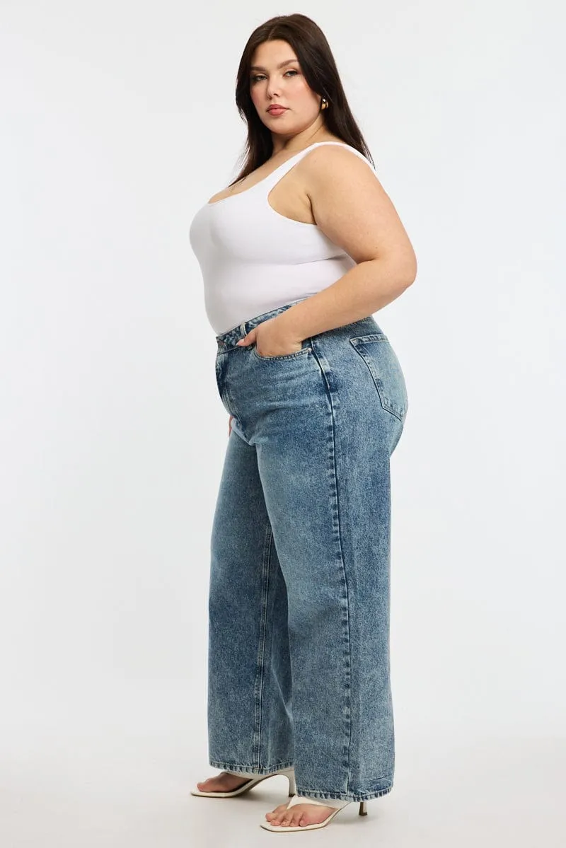 Stretch Soft Denim Baggy Jeans Mid Rise