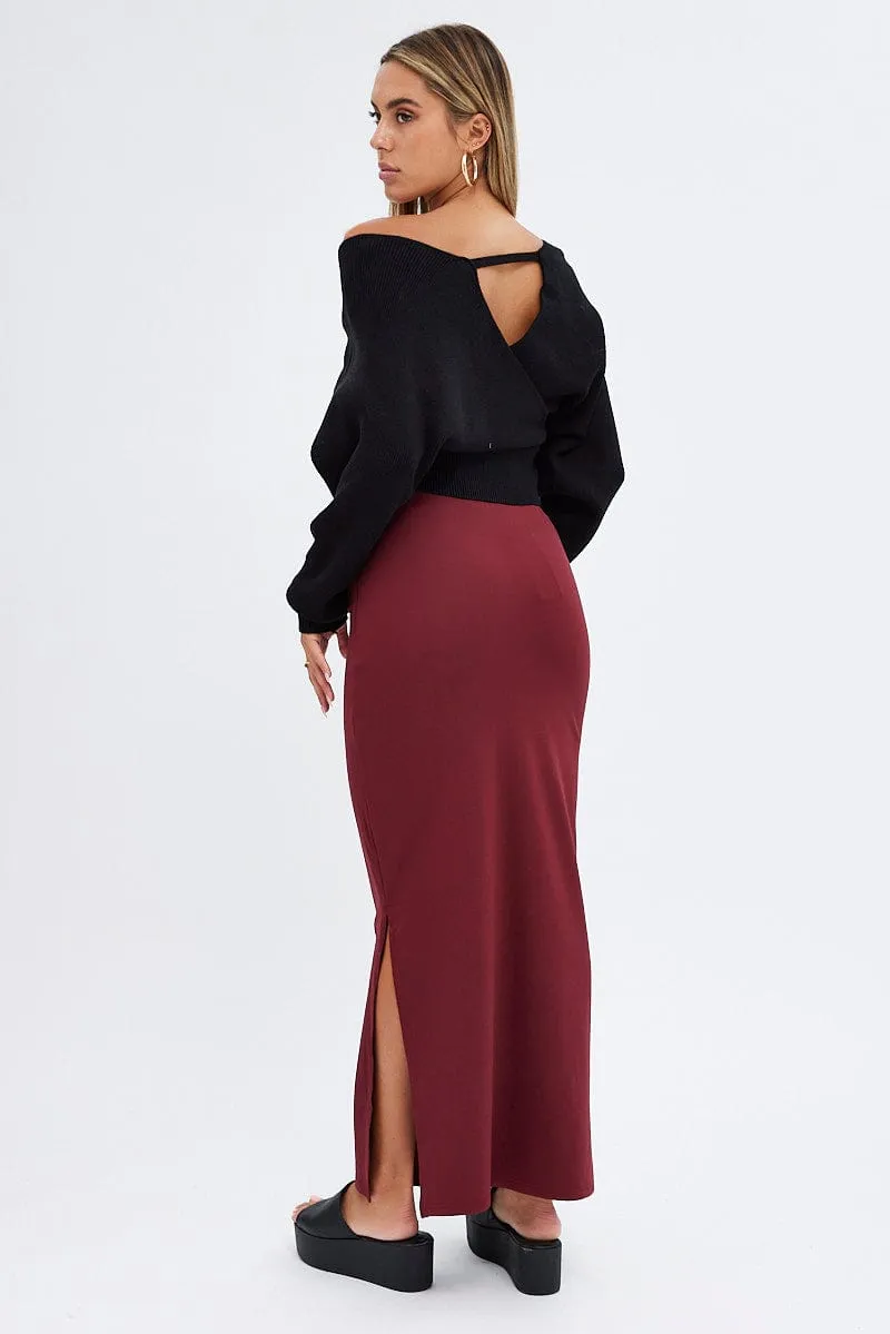 Purple Maxi Skirt Low Rise Ponte Minimal Touch Timeless Wear