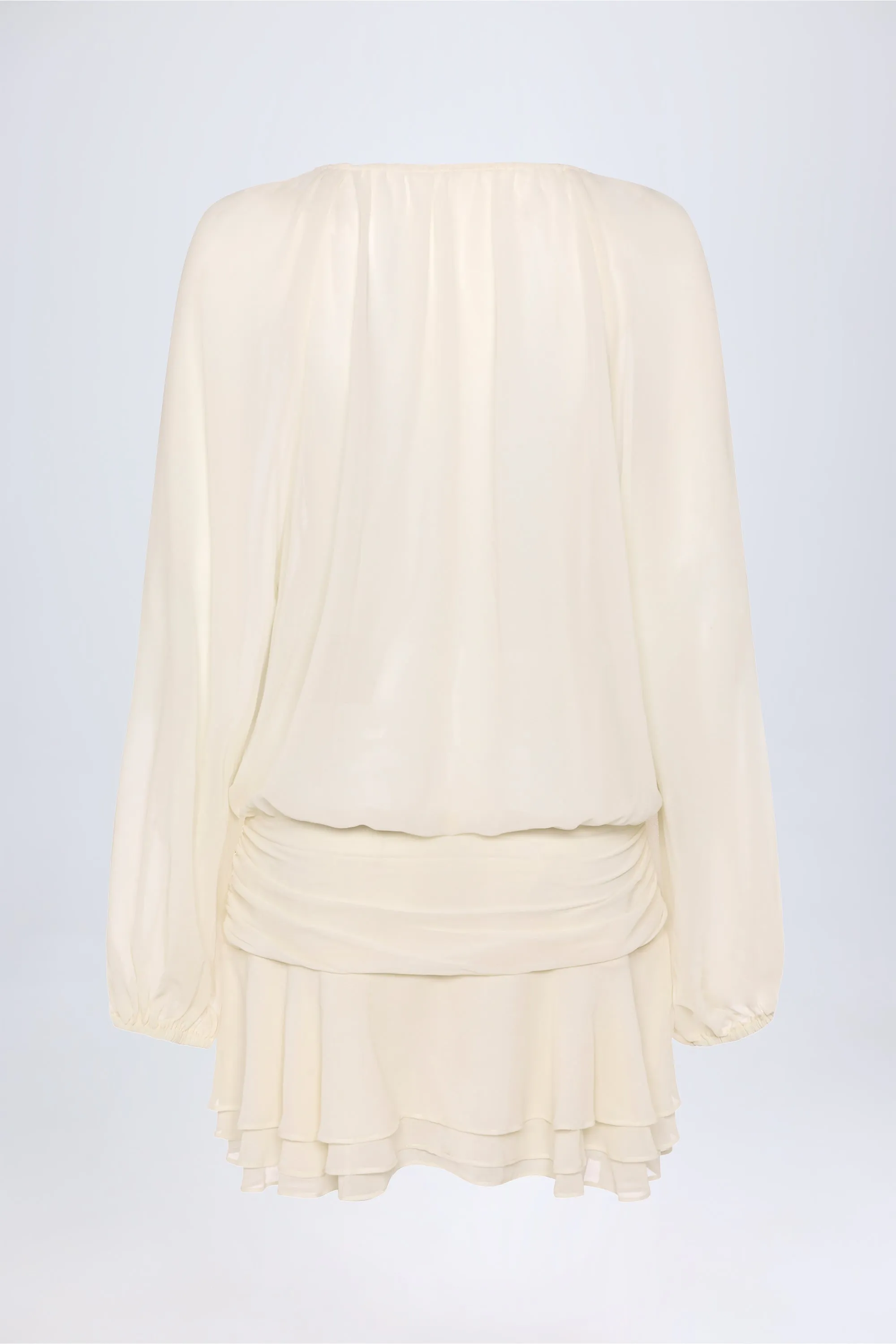 Lace-Up Balloon-Sleeve Mini Dress in Ivory Neon Glow Weekend Comfort