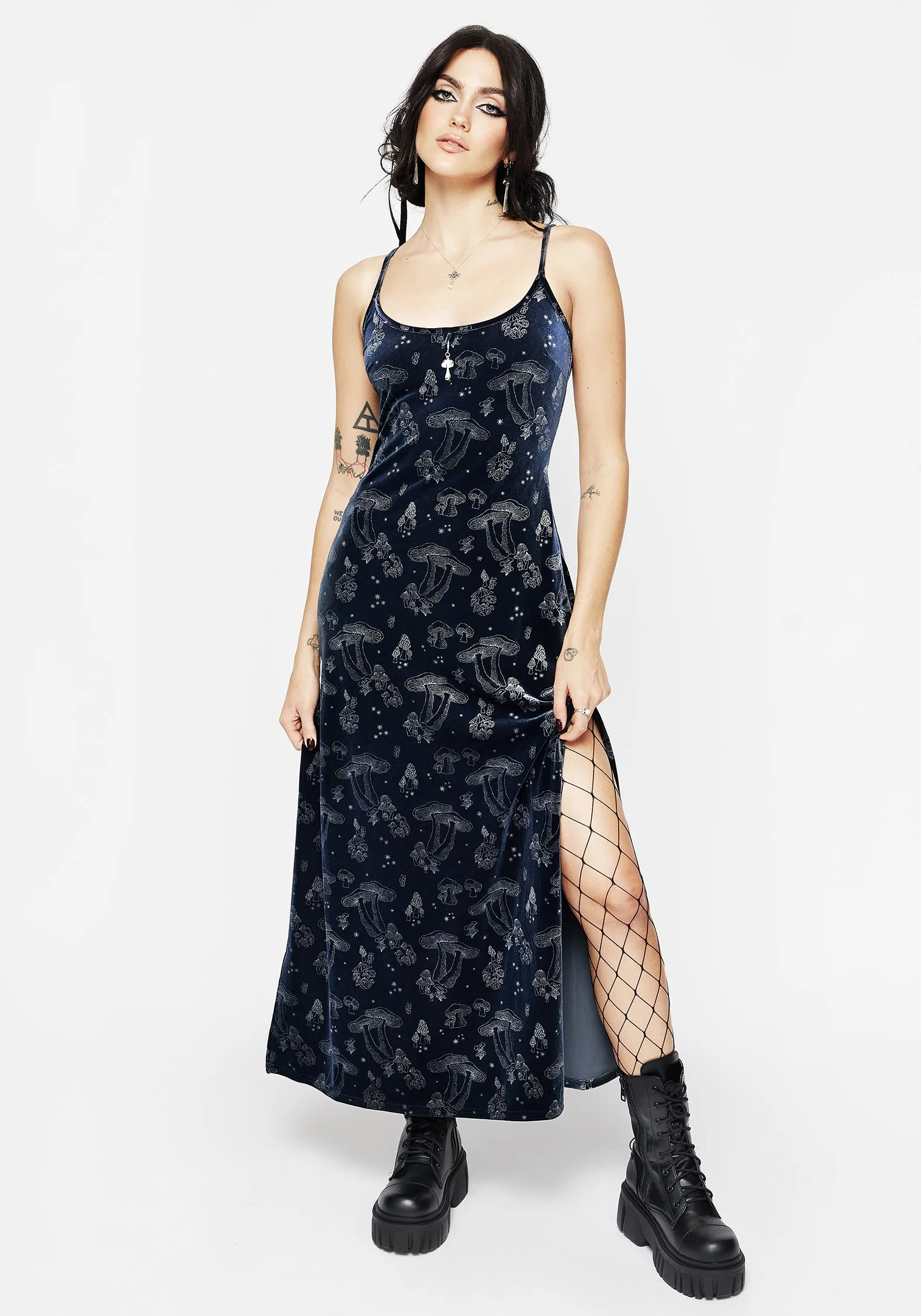 Faefire Foil Print Velour Slip Gown Sunset Peak