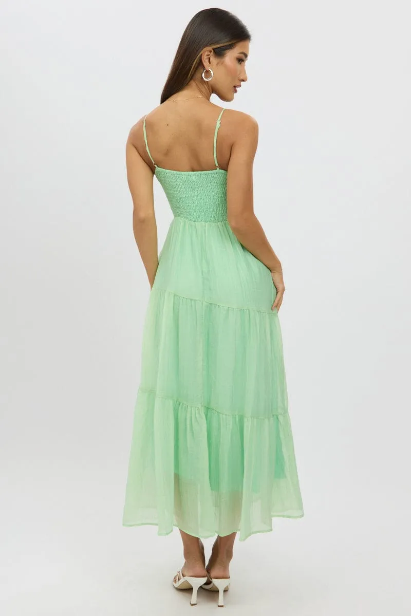 Green Midi Dress Tiered Strappy Italian Flair