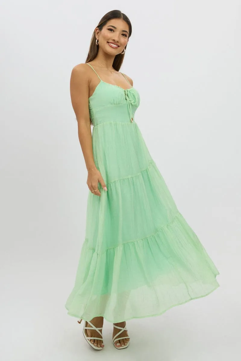 Flattering Fashion Green Midi Dress Tiered Strappy