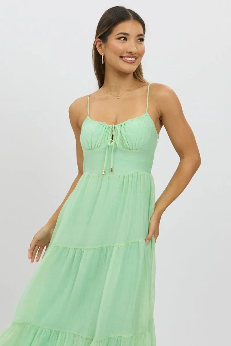 Green Midi Dress Tiered Strappy Sophisticated mid-calf gown