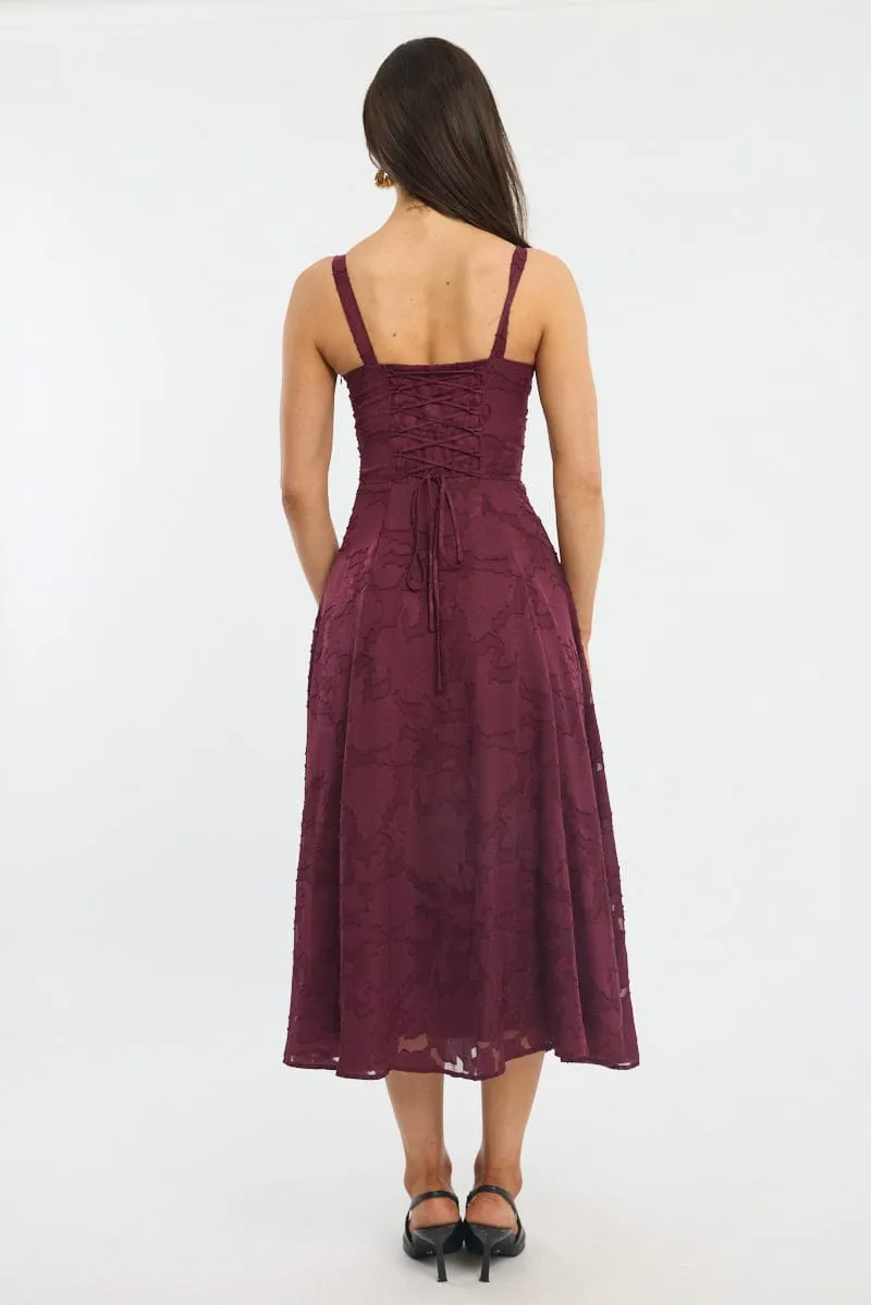 Comfortable Cut Red Midi Dress Burn Out