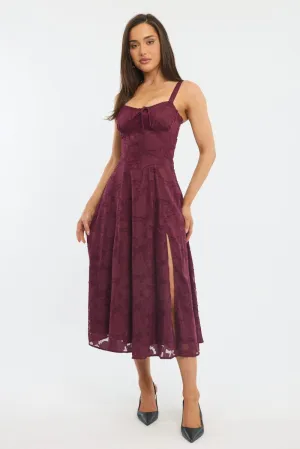 Feminine fit-and-flare style Crisp Wind Red Midi Dress Burn Out