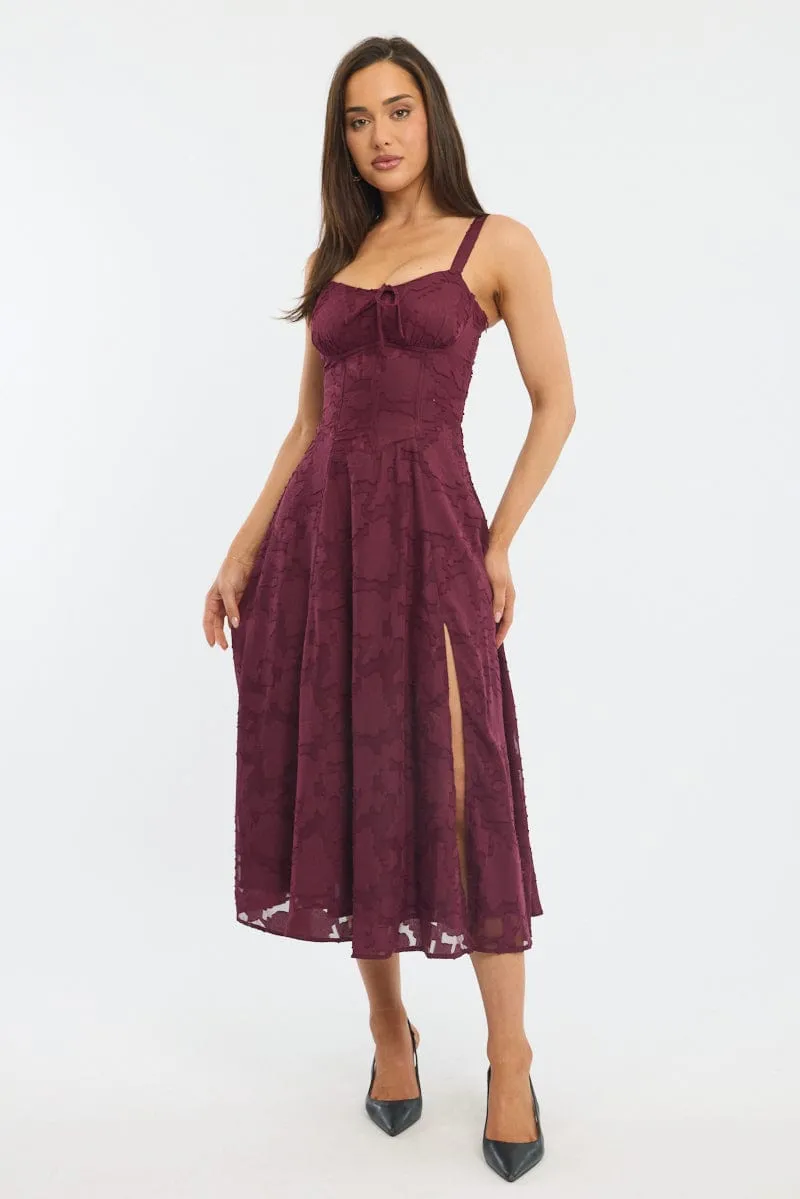 Feminine fit-and-flare style Crisp Wind Red Midi Dress Burn Out