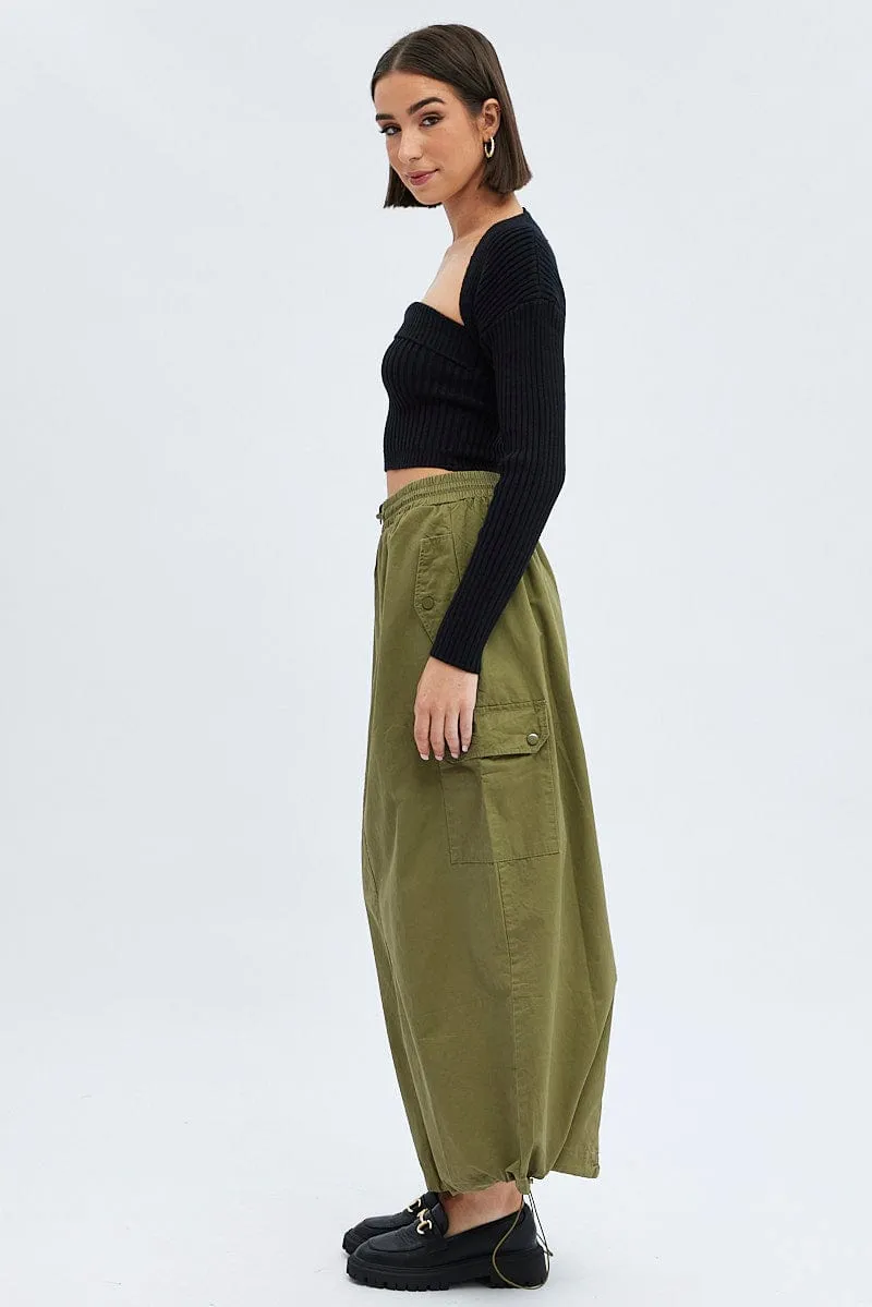 Cultural Heritage Green Parachute Skirt Maxi