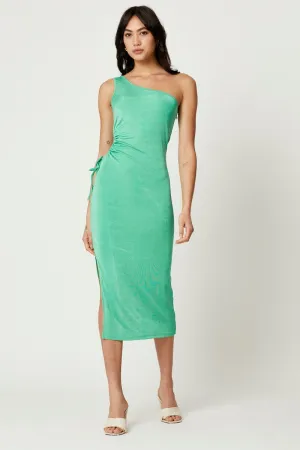 Busy Mom Modern Muse Green Midi Dress One Shoulder Evening