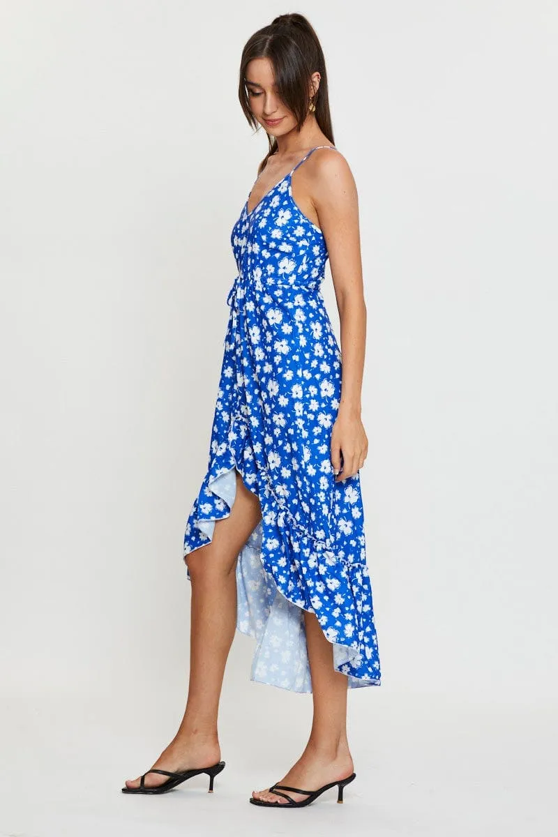 Print Midi Dress Sleeveless V Neck Gold Hour