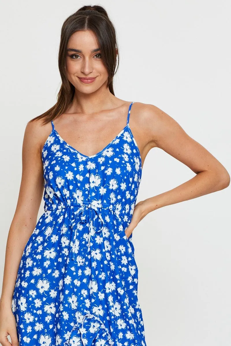 Print Midi Dress Sleeveless V Neck Timeless Design Busy Mom