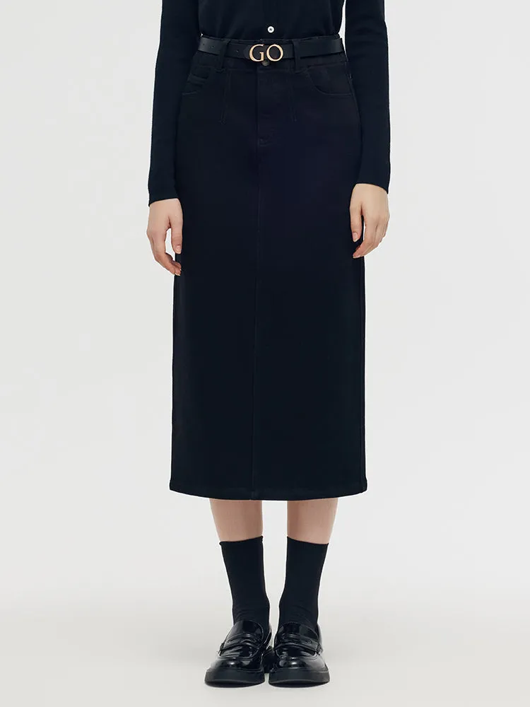 Denim Back Slit Women Column Midi Skirt Washable fabric Abrasion resistant