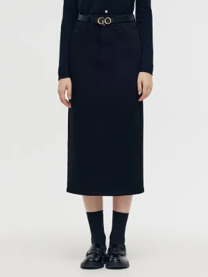 Street Edge Denim Back Slit Women Column Midi Skirt