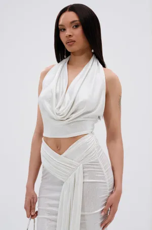ALL OF THE GLAMOUR SLINKY HALTER NECK TOP IN WHITE desert scene