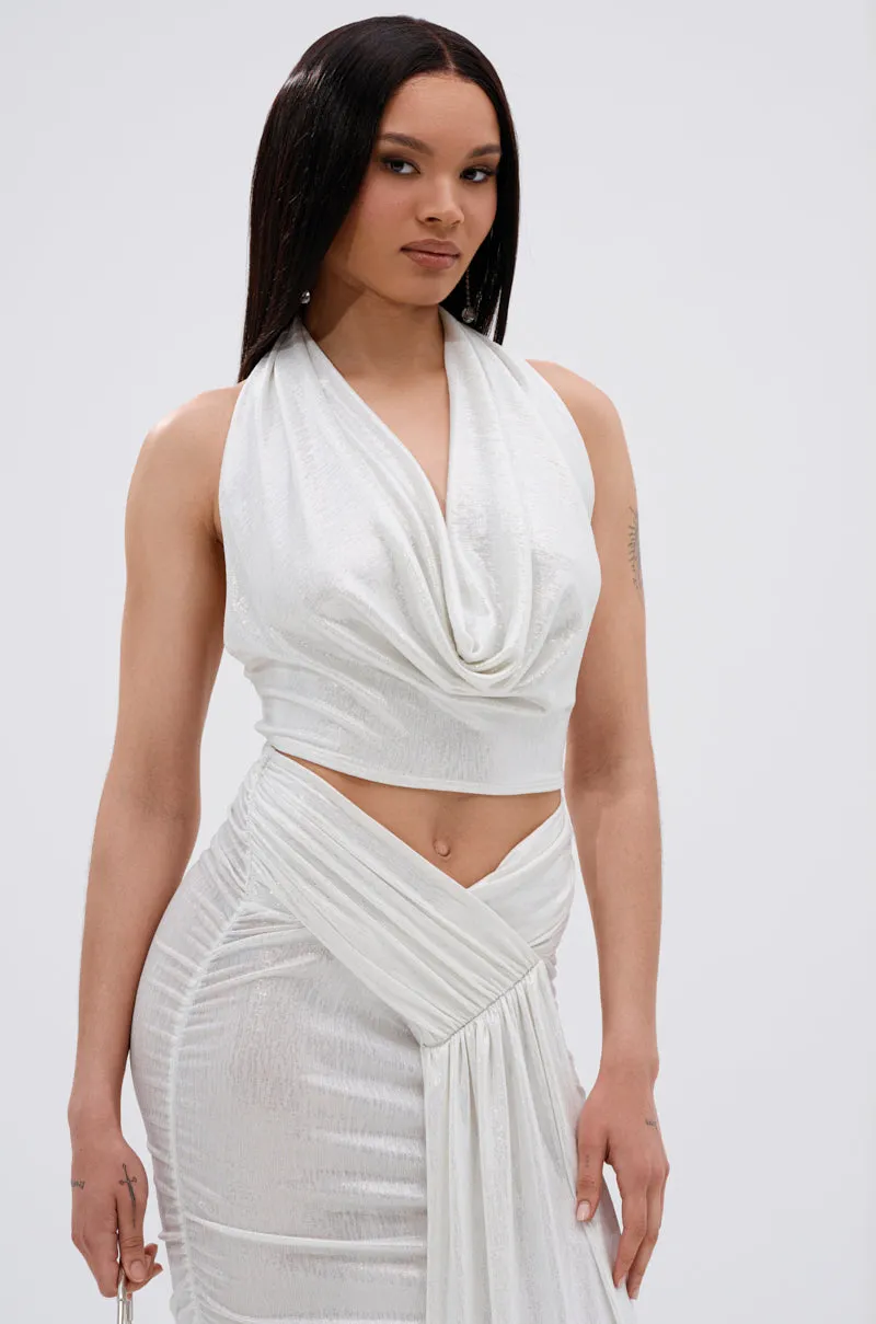 Customer Satisfaction Amphibious ALL OF THE GLAMOUR SLINKY HALTER NECK TOP IN WHITE