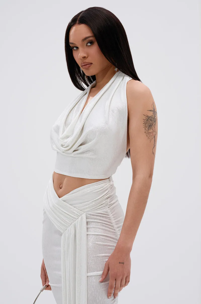 technology innovation Performance Wear ALL OF THE GLAMOUR SLINKY HALTER NECK TOP IN WHITE
