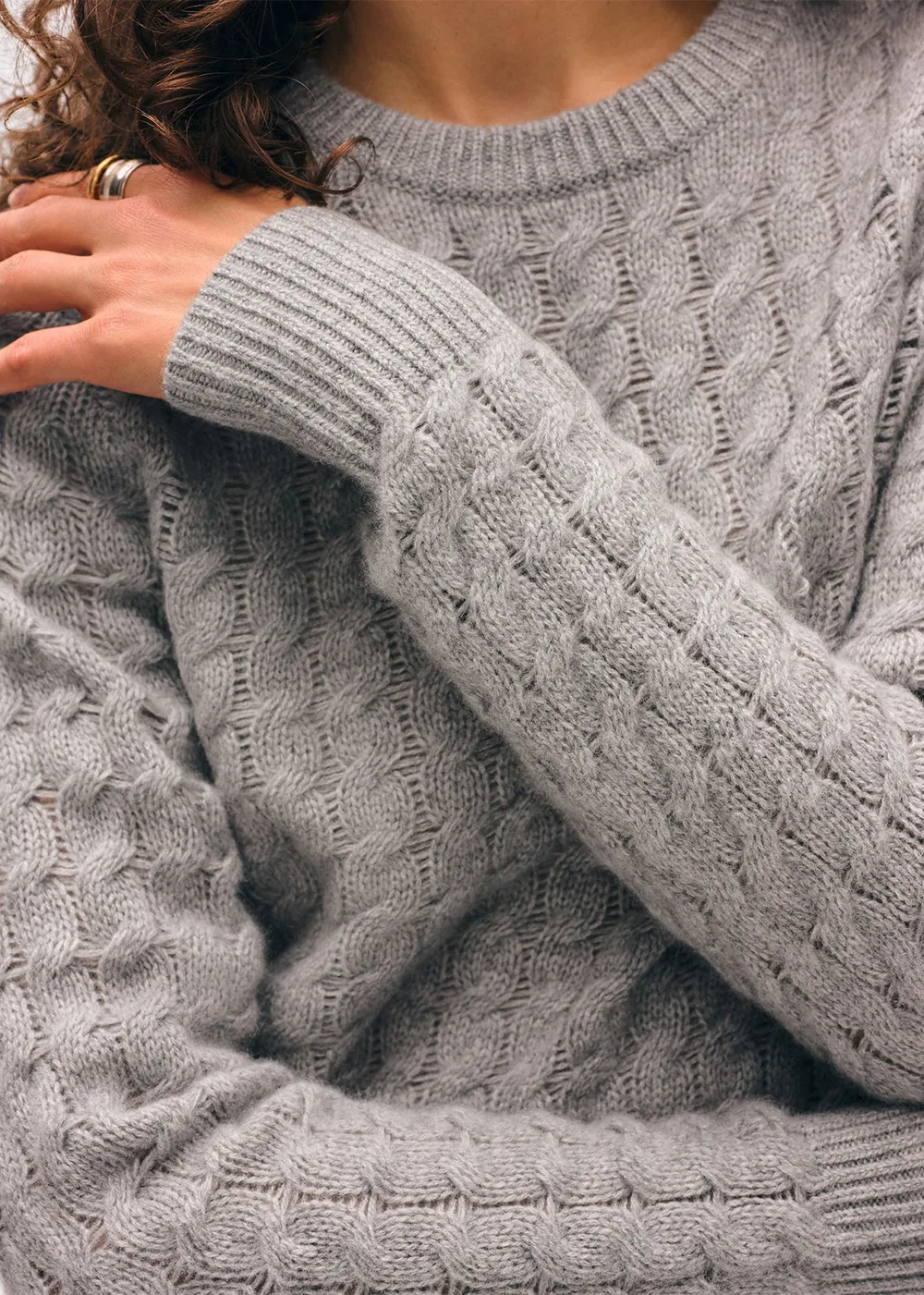 Cashmere Cable Shrunken Crew Winter Layer Cozy Knit Touch