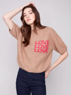 Reinforced Shoulder Seams Balloon Elbow Sleeve Knit Sweater - Truffle