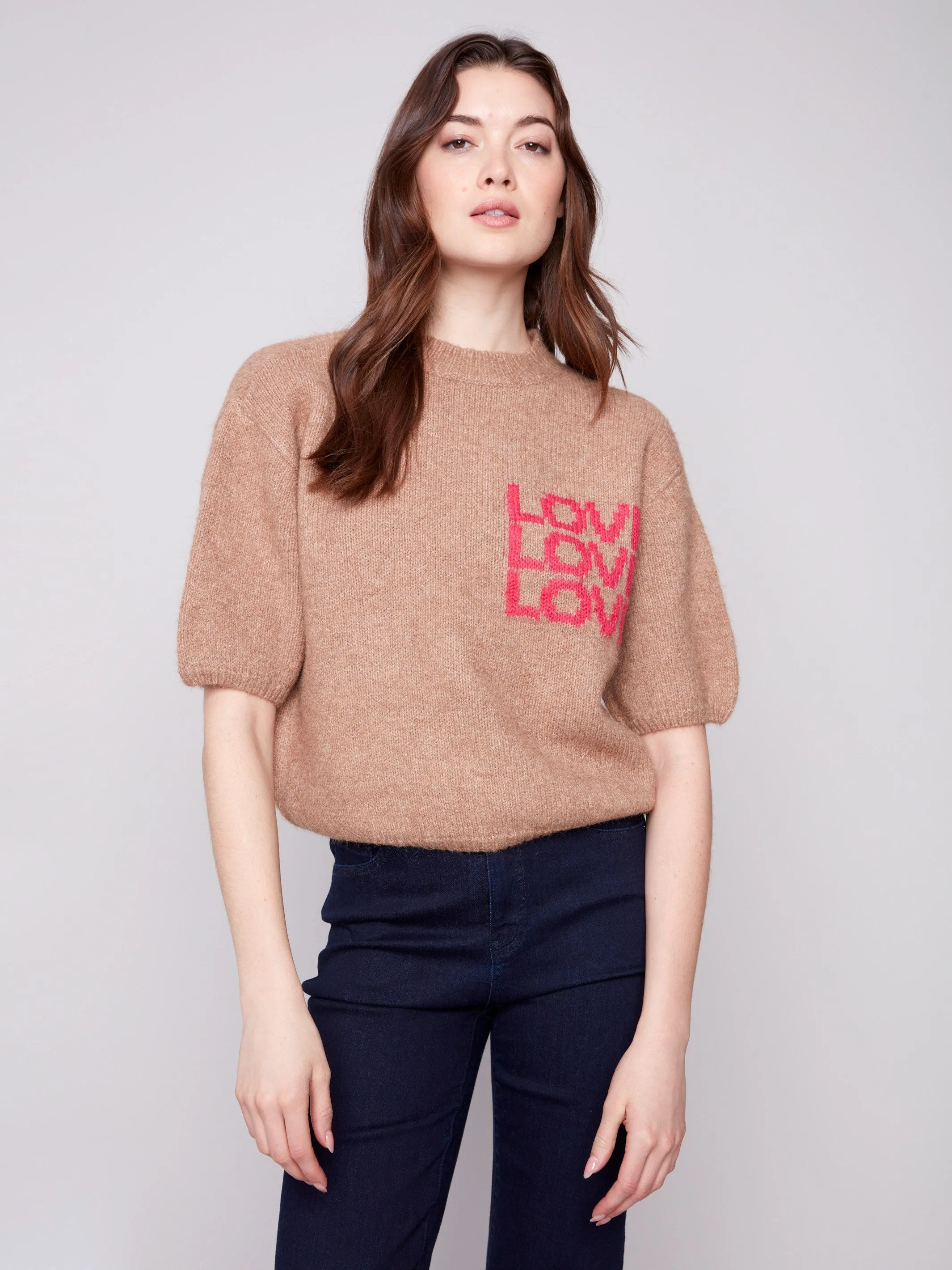 Balloon Elbow Sleeve Knit Sweater - Truffle Layered Wear Warm Layer