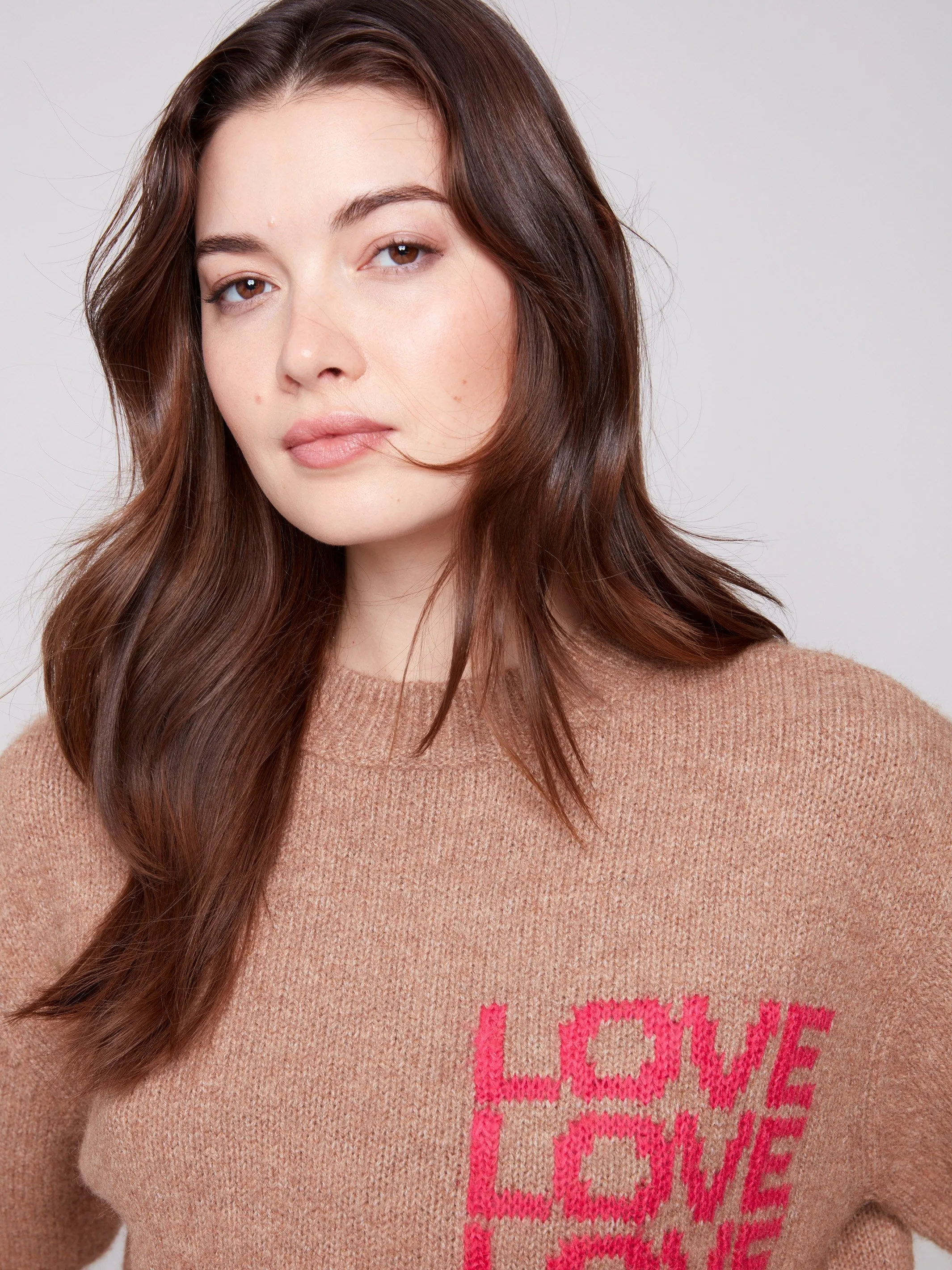 Balloon Elbow Sleeve Knit Sweater - Truffle Thermal Locking Yarn Comfortable Choice