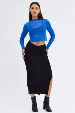 Boutique Exclusive Black Maxi Skirt V Detail
