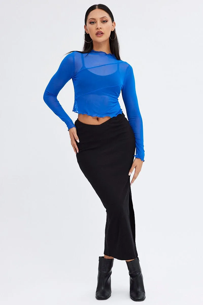 Tropical theme Effortless Feel Black Maxi Skirt V Detail
