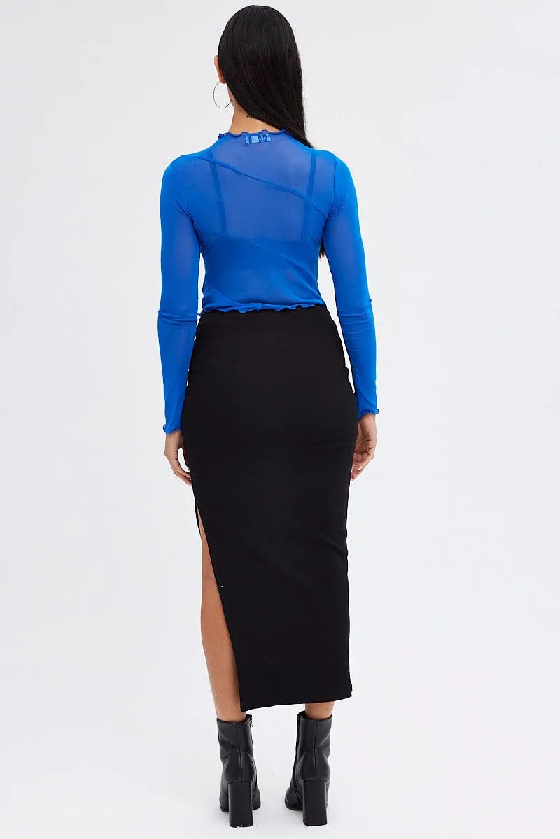 Black Maxi Skirt V Detail Daily Wear Functional Look