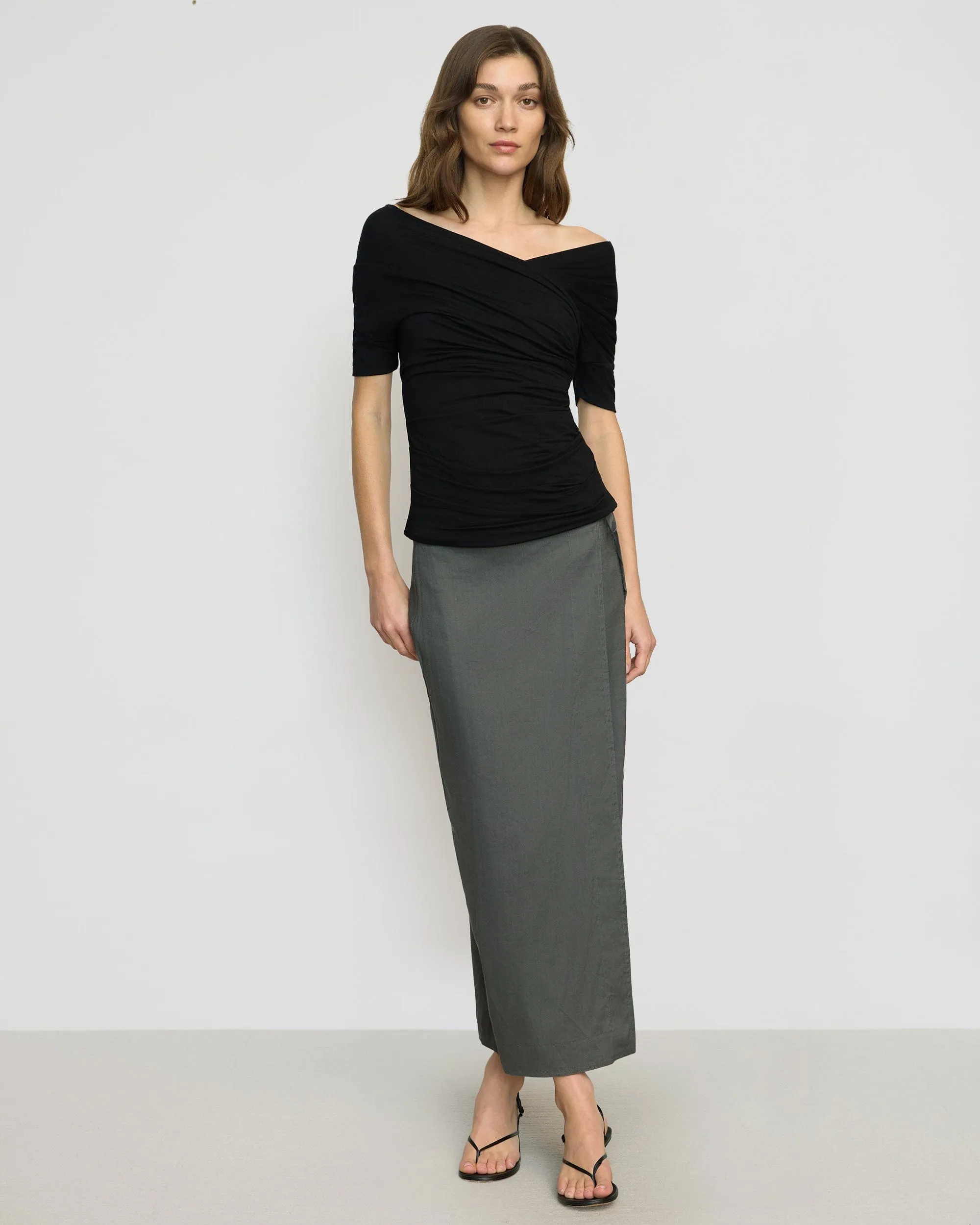 Ellie Linen Maxi Wrap Skirt Sophisticated Mood Contrast Panel