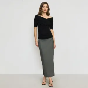 Ellie Linen Maxi Wrap Skirt Two Tone Trim Glamorous Appeal