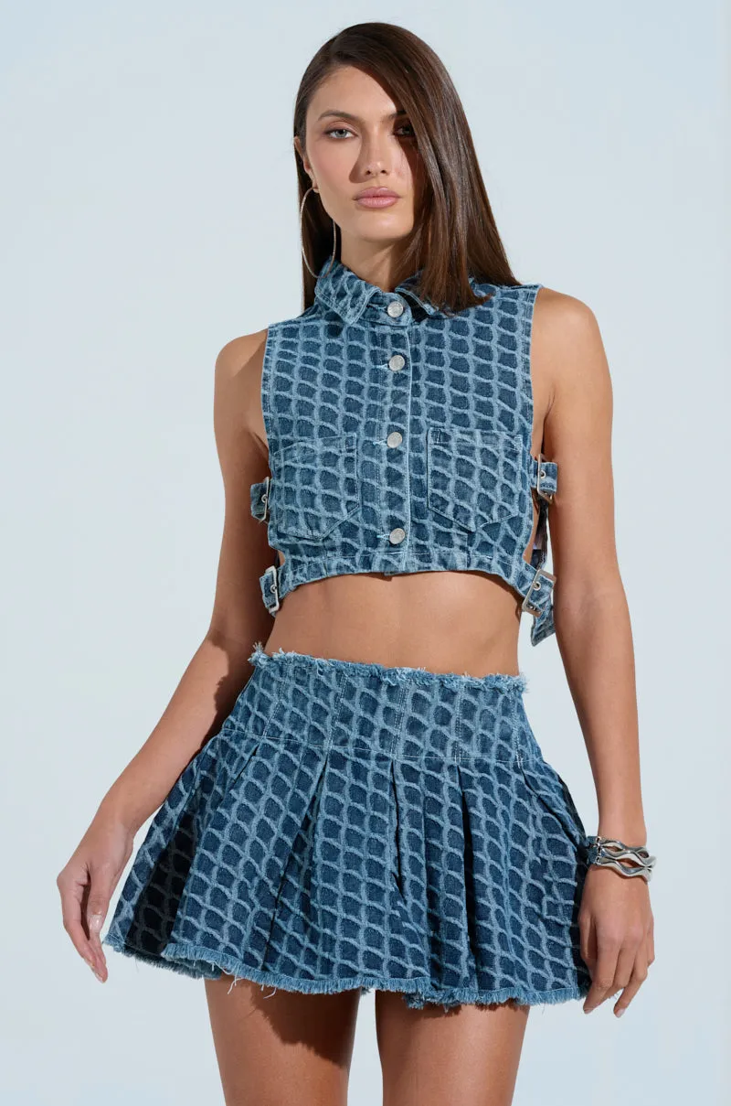 maintenance free Silicome Grip SCALE DENIM CROP BUTTON DOWN TOP