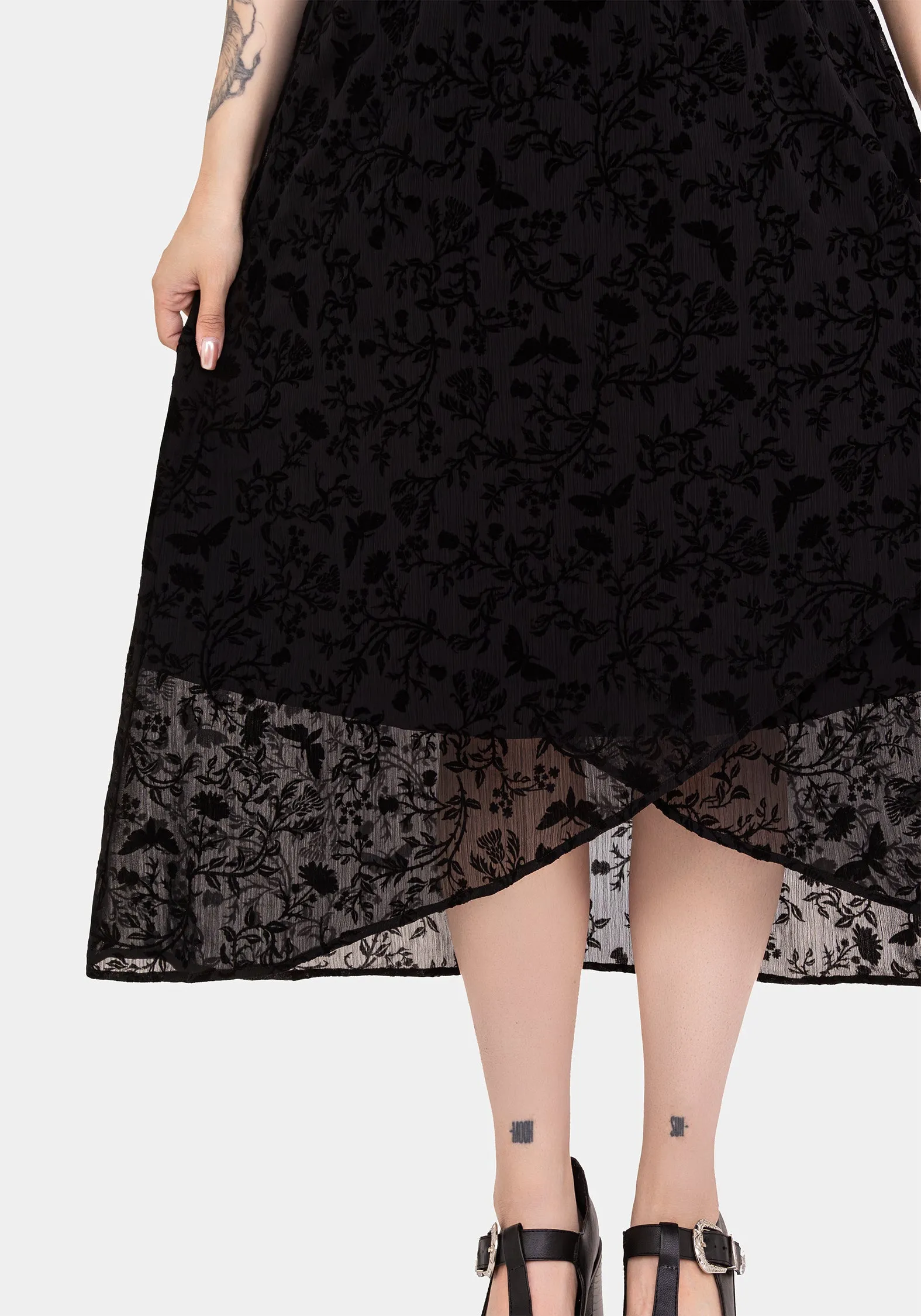 Faustina Flocked Chiffon Mock Wrap Midaxi Skirt Light Flow