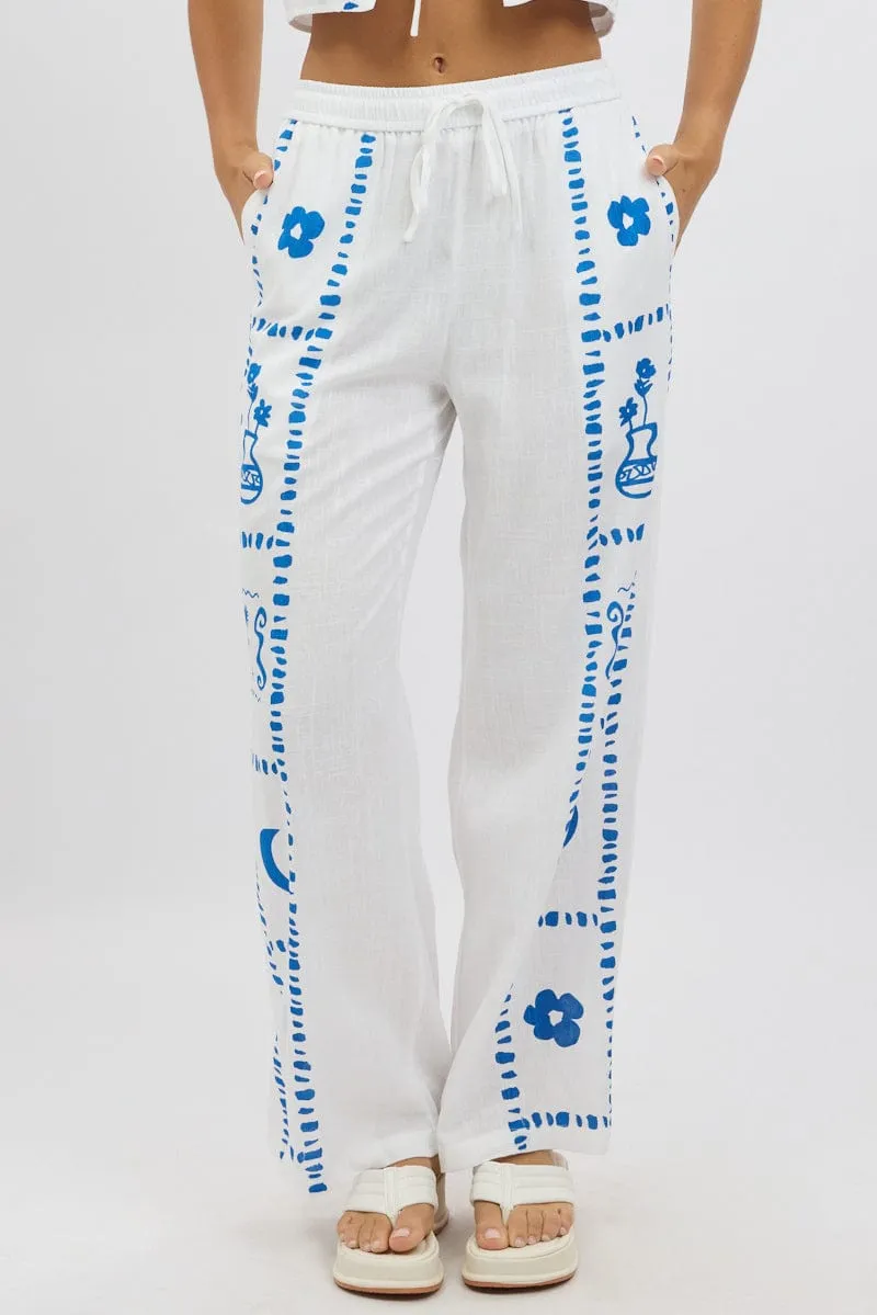 White Wide Leg Pants Elasticated Waist ReflectiveTrim