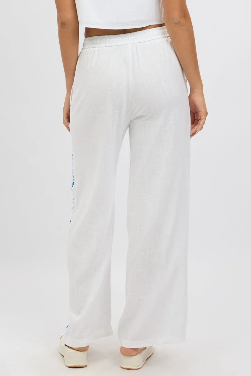 Outdoor Layer Structured fabric White Wide Leg Pants Elasticated Waist
