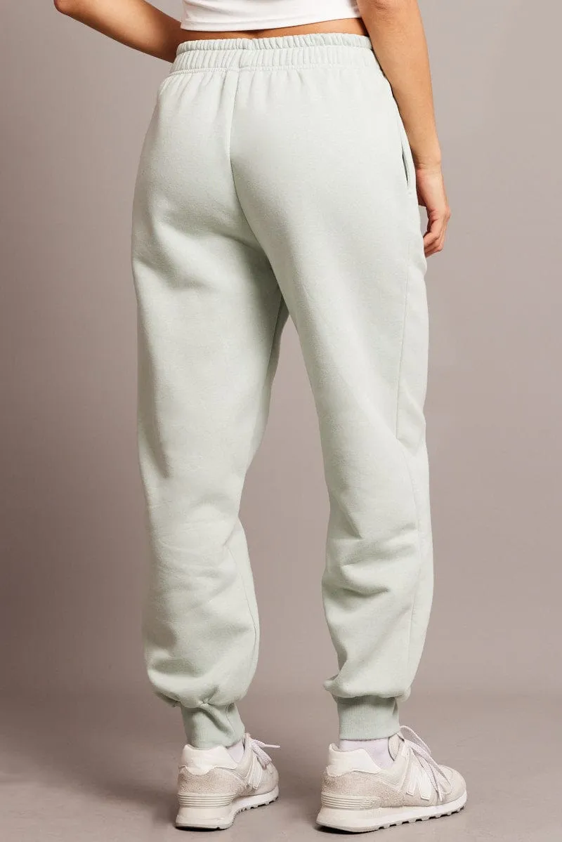 Green Track Pants High Rise Side Pockets