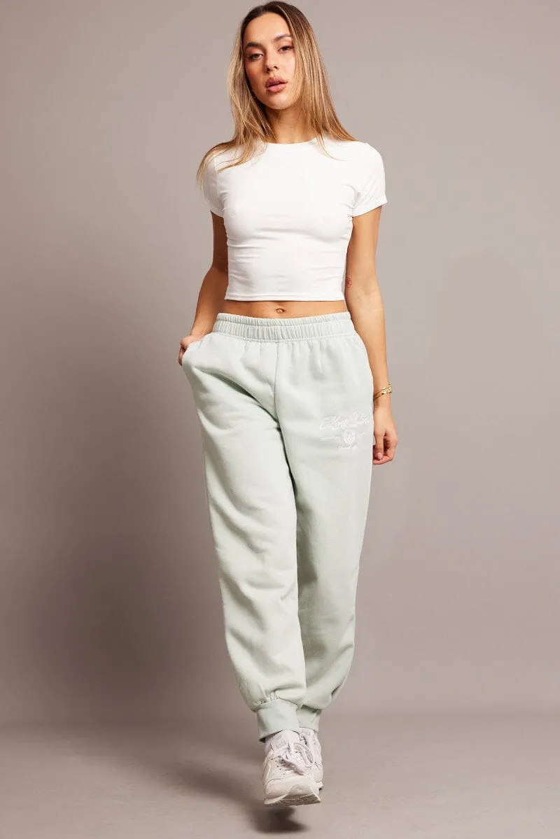 Green Track Pants High Rise Comfortable Fabric BreathableLining