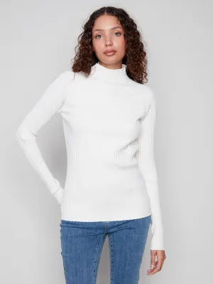 Ribbed Knit Mock Neck Sweater - Ecru Comfy Layers