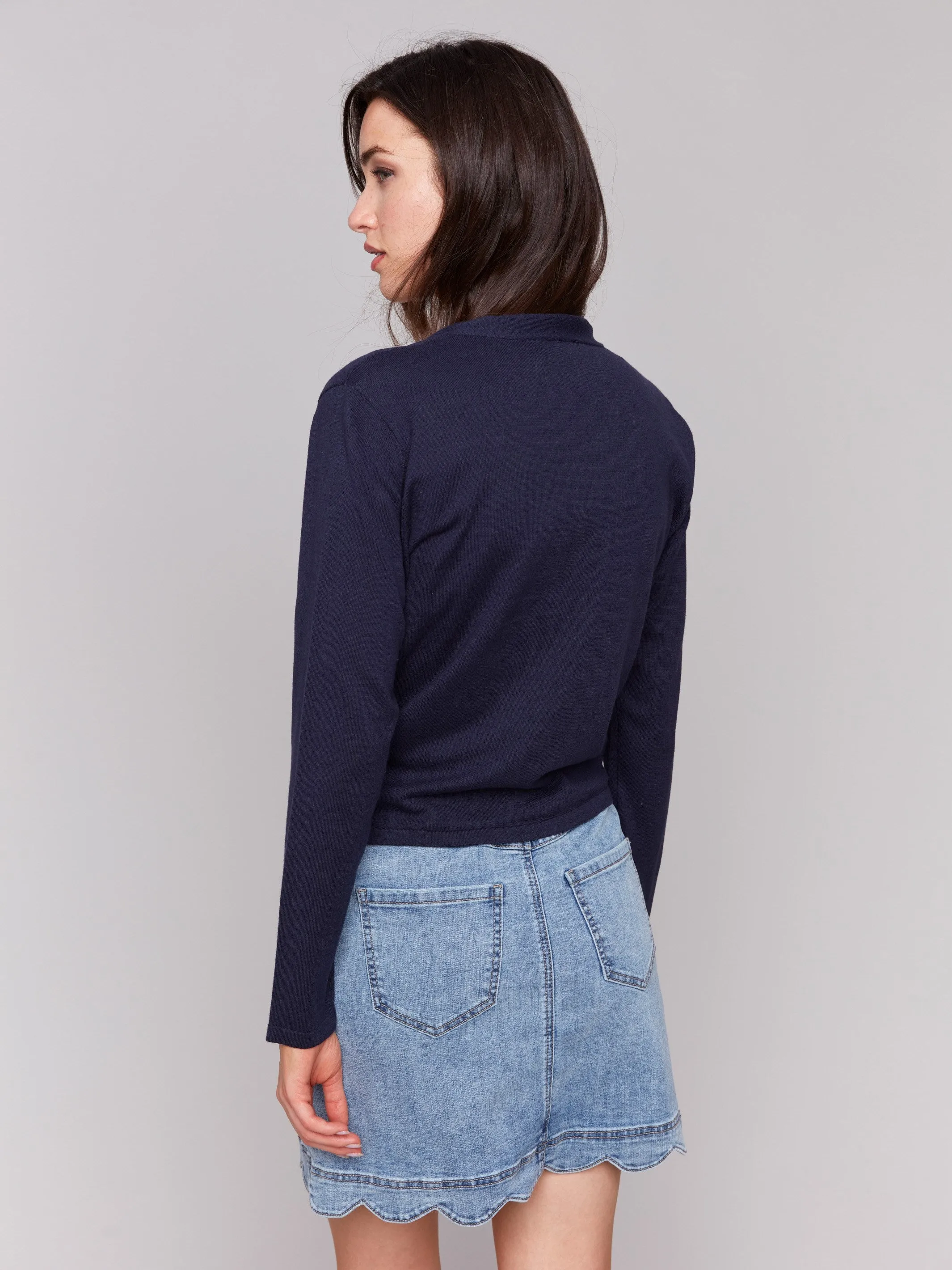All Season Knit Tie Front Bolero - Navy
