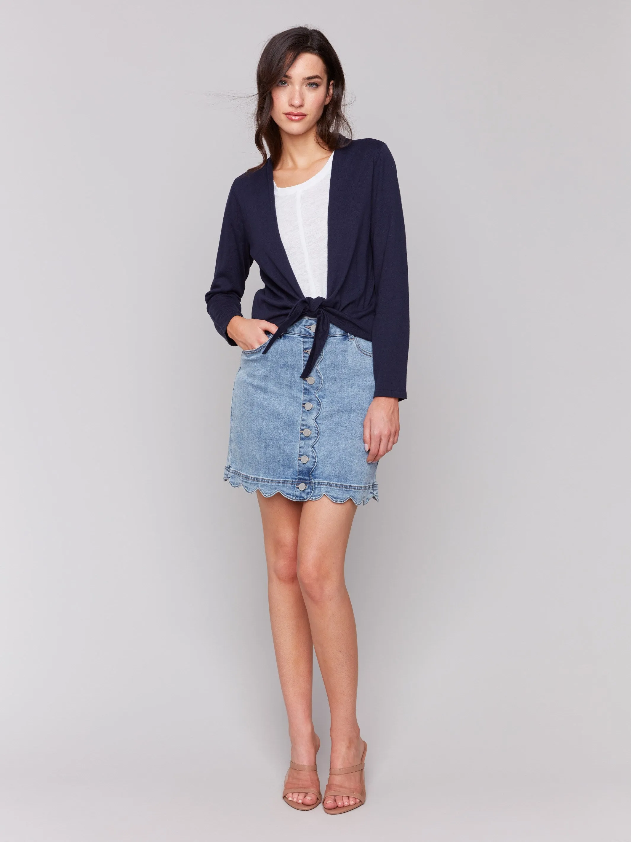 Tie Front Bolero - Navy Comfy Wear Stretchable Cuff
