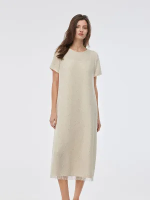 Tweed Sequins Fringed Edge Women Maxi Dress With Slip Dress Sky Cool