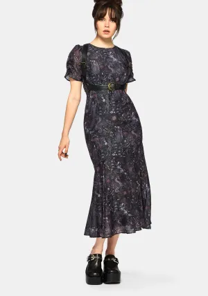 Haunt Medieval Print Chiffon Maxi Dress Flowing chiffon dress Inner peace