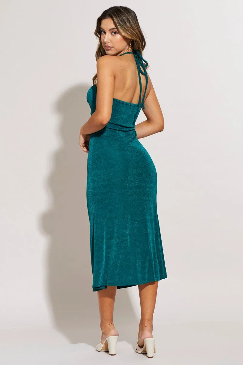 Green Midi Dress Keyhole Shell Path Film Night
