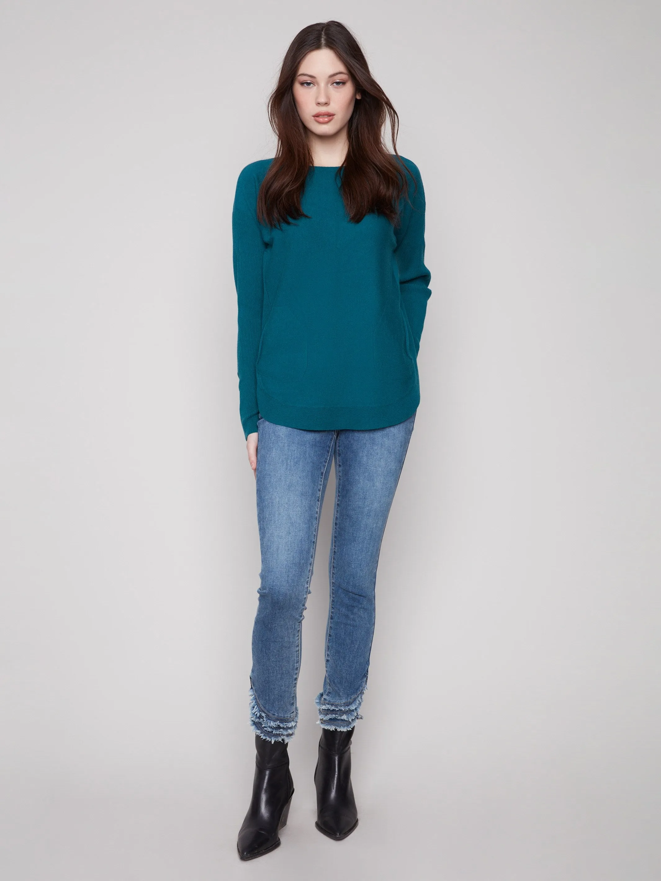 Knit Sweater With Lace-Up Cuffs - Evergreen Comfy and Stylish