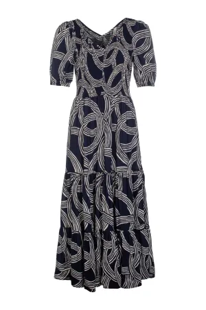 Maxi Dress | Navy Ivory Circles | 3354C1 ShapeRetentionCloth